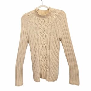 GAP WOMENS CRÈME LONG SLEEVE CABLE KNIT SWEATER SIZE MEDIUM